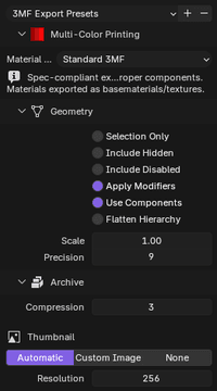 Export dialog set to Standard in Blender