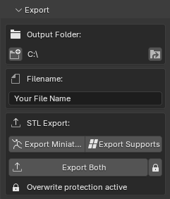 Export panel showing STL export options